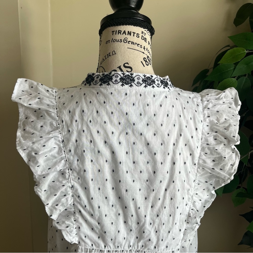 Loft Embroidered Floral Dot Ruffle Sleeveless Top White Sz S - Picture 12 of 16